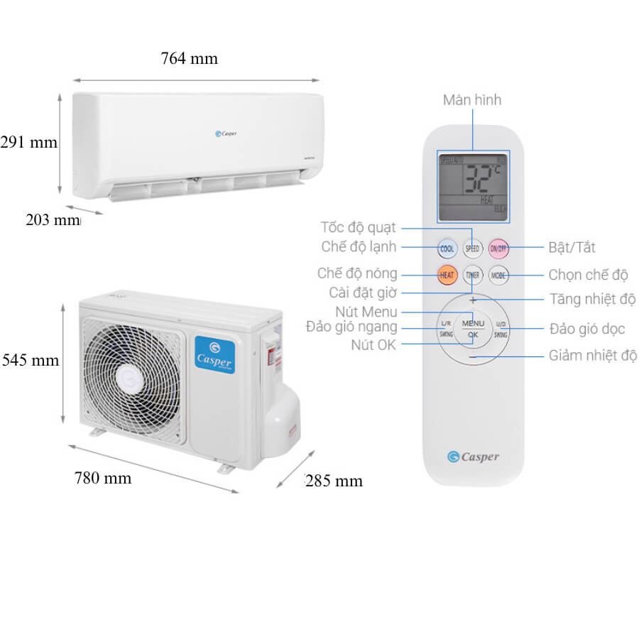 Điều hòa Casper 1 chiều Inverter 9000 BTU GSC-09IP25, Thái Lan