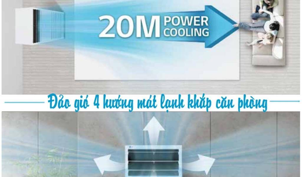 Làm lạnh nhanh với cánh đảo gió 4 hướng