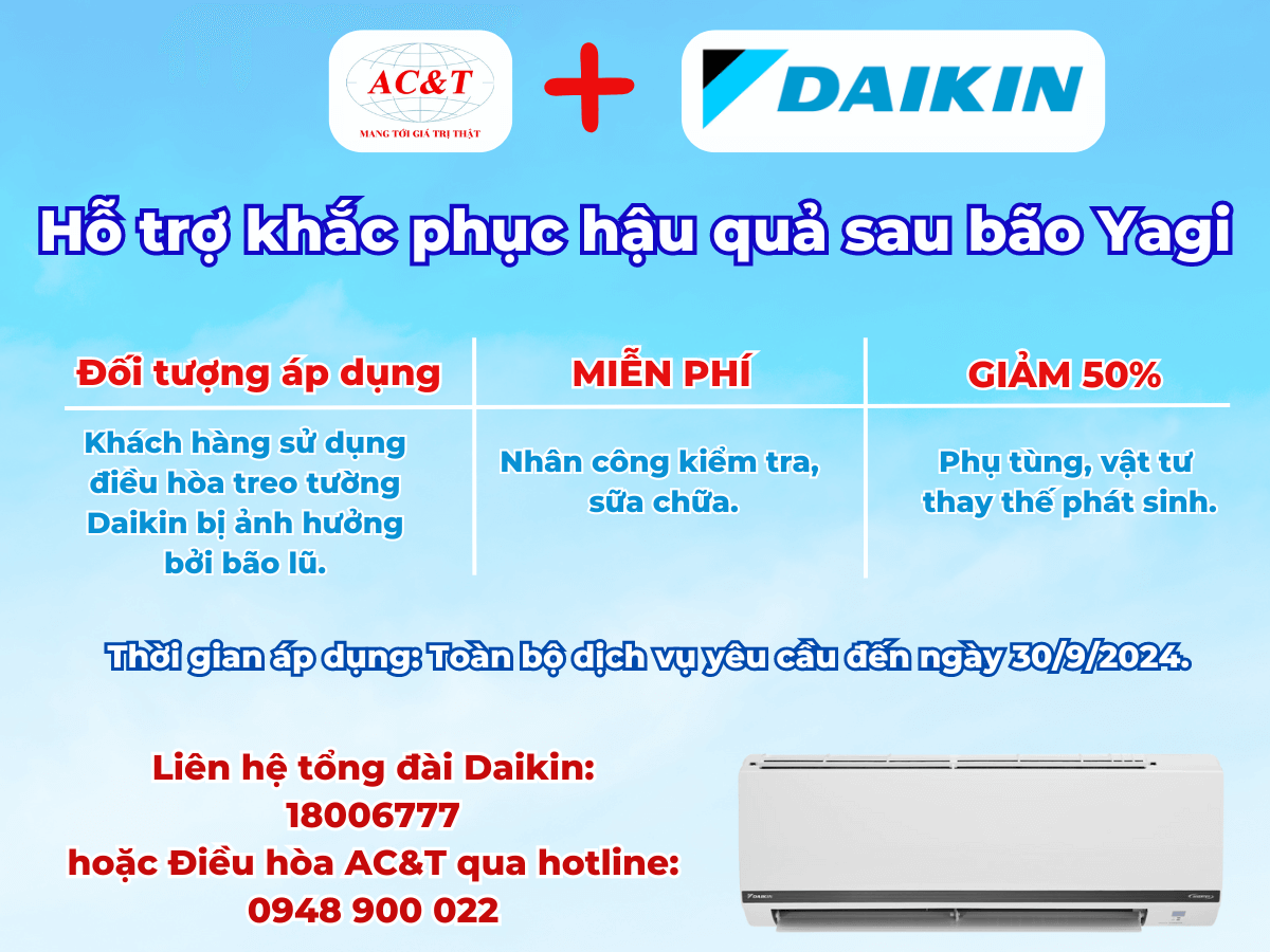 Thông Báo Điều Hòa AC&T và Daikin – Hỗ Trợ Khắc Phục Hậu Quả Bão Yagi
