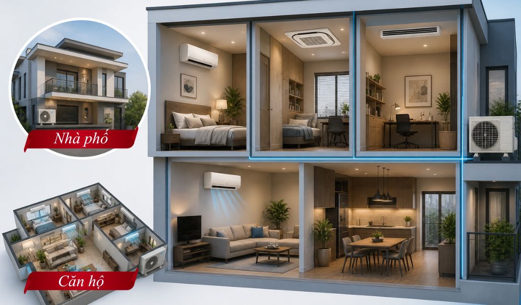 Điều hòa Multi Daikin phù hợp với nhà phố và căn hộ với 2-4 phòng cần sử dụng