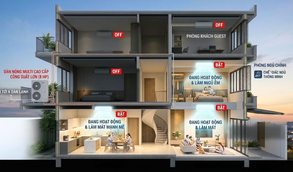 Phù hợp với gia đình nào không sử dụng các phòng cùng lúc