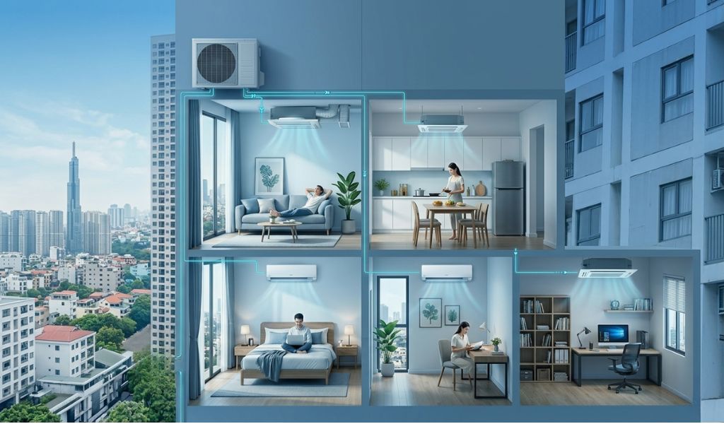 Điều hòa Multi ở chung cư với 5 phòng