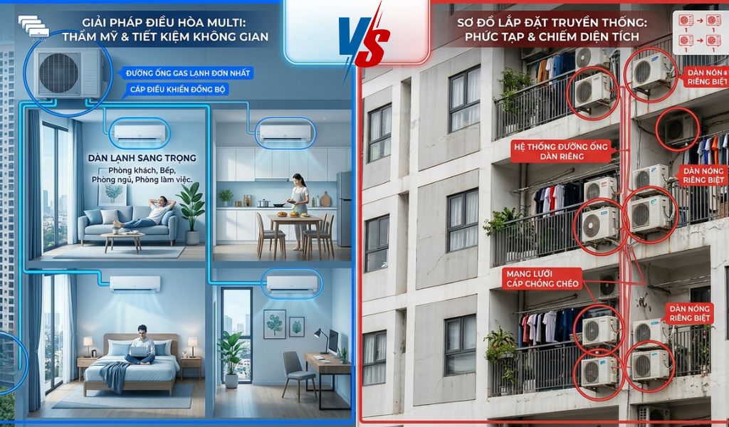 So sánh điều hòa Multi với điều hòa thường