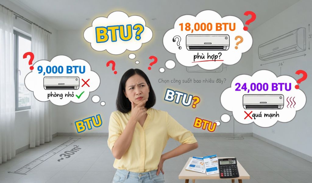 Nên chọn đúng công suất phù hợp với diện tích phòng cần lắp