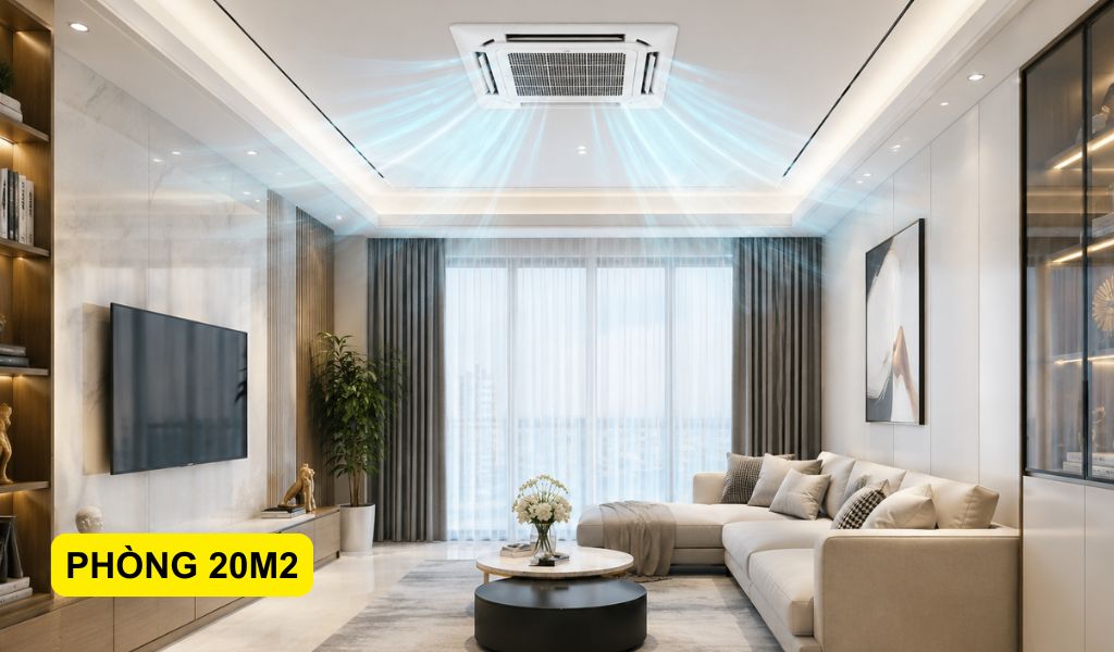 Phòng với diện tích hơn 20m2 phù hợp với công suất trên 12000BTU