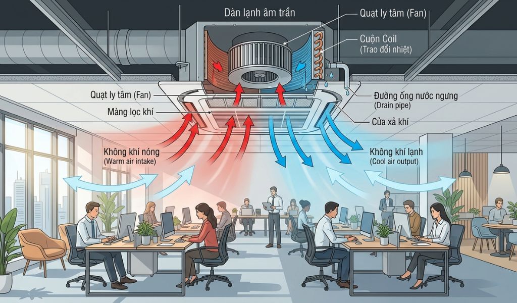 Điều hòa hấp thụ nhiệt từ trong phòng