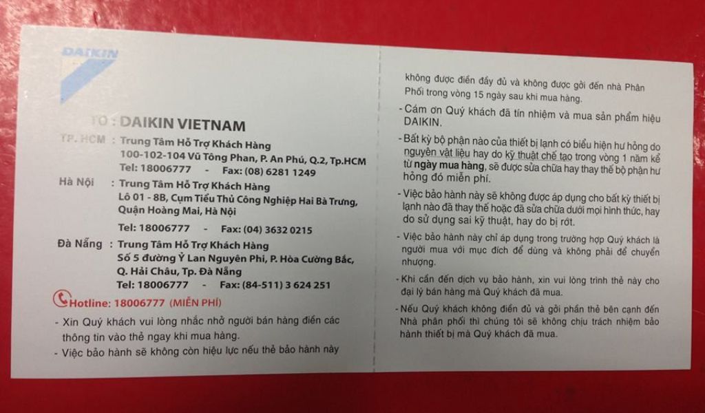 Giấy bảo hành đi kèm