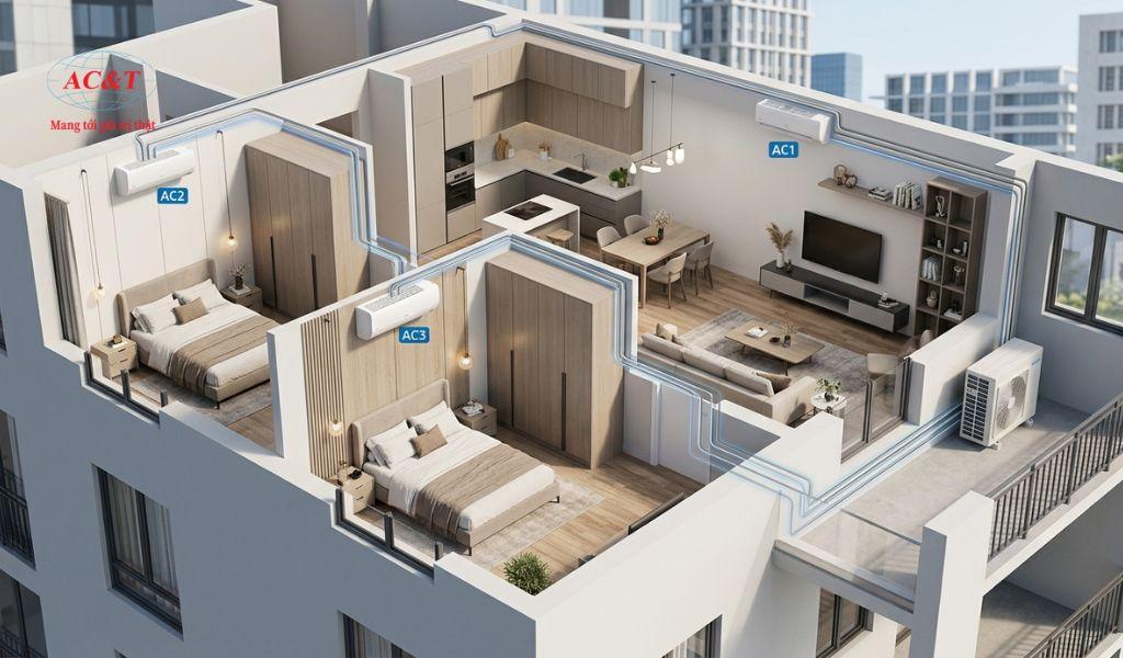 Cấu hình điều hào multi 3 phòng rất phổ biến