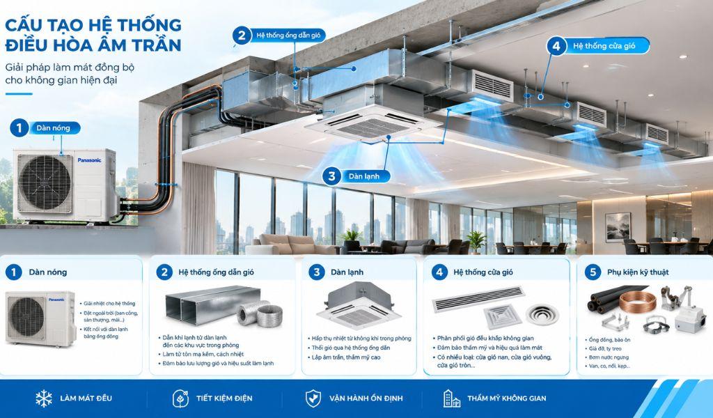 Cấu tạo điều hòa âm trần nối ống gió gồm 4 phần chính