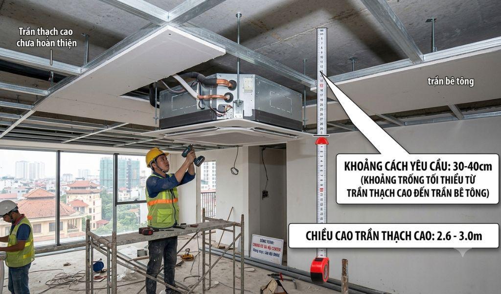 KHoảng trống trần thạch cao đủ tiêu chuẩn để đặt điều hòa